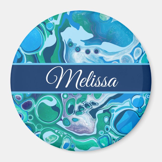 Personalisiert Blue Green Digital Marble Fluid Art Magnet (Vorne)