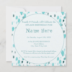 Personalisiert Blue & Grey Fun Big Splash Geburtst Einladung