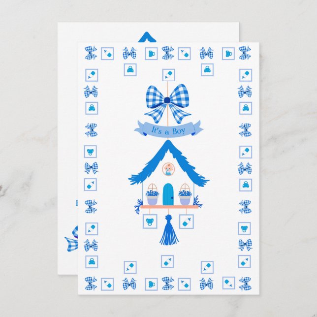 Personalisiert Blue House Es ist eine Baby-Dusche Einladung (Vorne/Hinten)