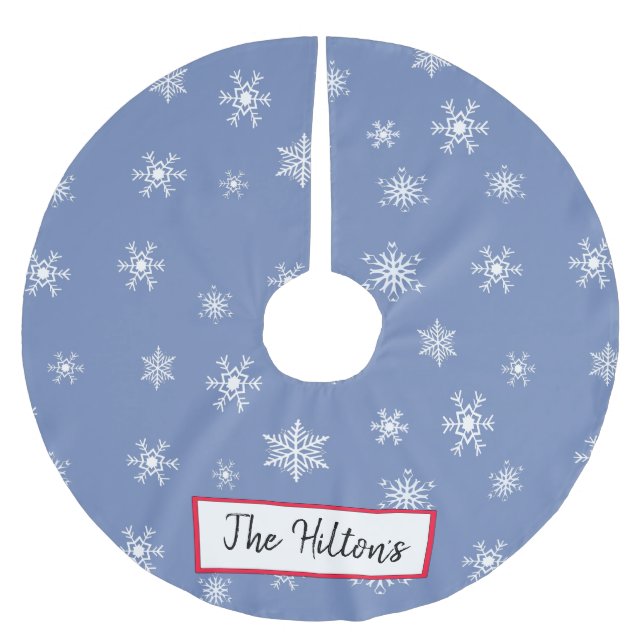 Personalisiert Blue Indigo Snowflake Weihnachtsroc Polyester Weihnachtsbaumdecke (Vorderseite)