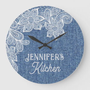 Personalisiert Blue Jean Kitchen Wall Clock Große Wanduhr