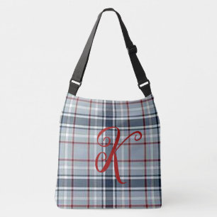 Personalisiert Blue Kariert Crossbody Totbeutel Tragetaschen Mit Langen Trägern
