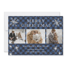 Personalisiert Blue Kariert Snowflake 3 FotoCollag