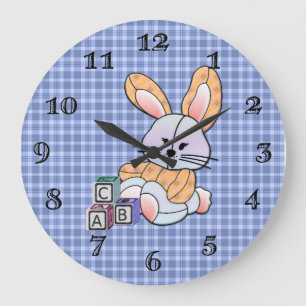Personalisiert Blue Kariertes Kinderzimmer Kunst, Große Wanduhr