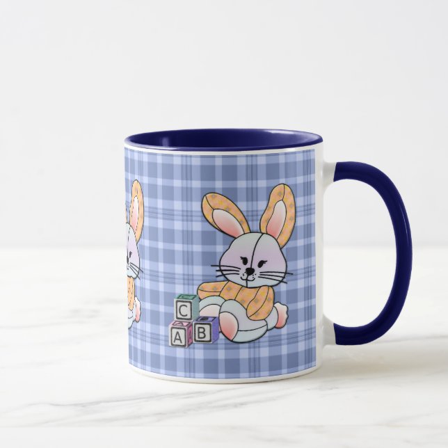 Personalisiert Blue Kariertes Kinderzimmer Kunst,  Tasse (Rechts)