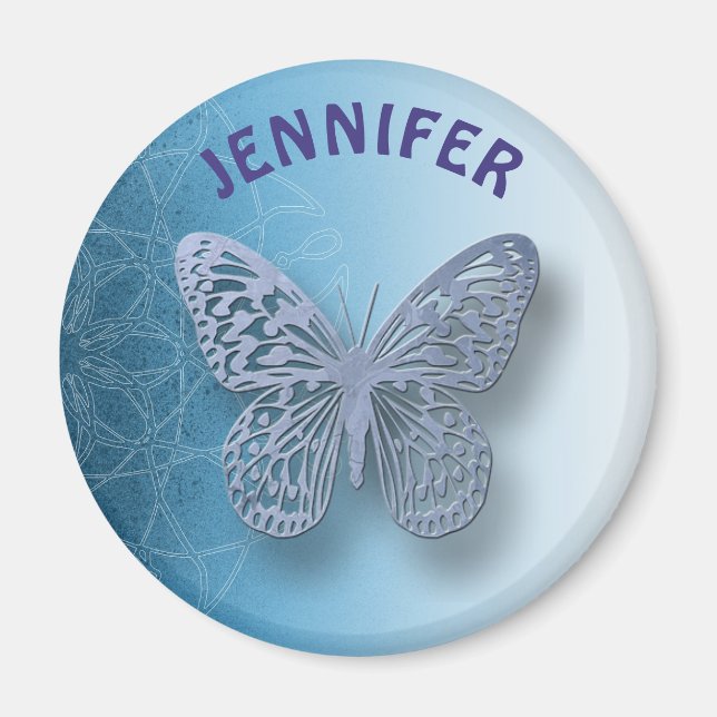 Personalisiert Blue Mandala und Butterfly Magnet (Vorne)