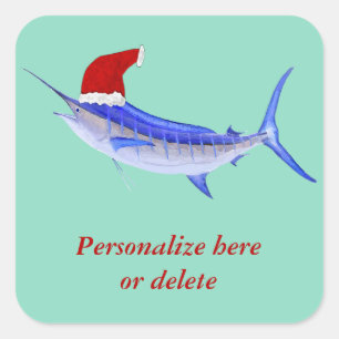 Personalisiert Blue Marlin Fish Santa Quadratischer Aufkleber