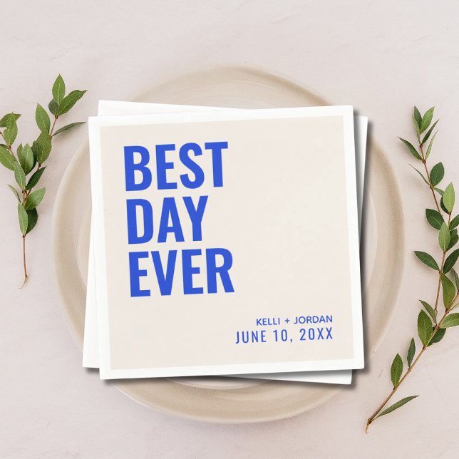 Personalisiert Blue Modern Best Day Ever Wedding Serviette (Personalized Blue Modern Best Day Ever Wedding Napkins
)