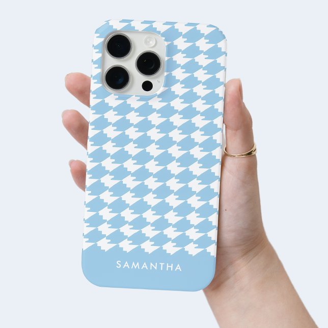Personalisiert Blue Modern Hahnentrittmuster Muste Case-Mate iPhone Hülle (Personalized Blue Modern Houndstooth Pattern Chic Case-Mate iPhone Case)