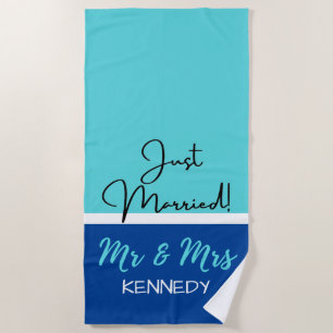 Personalisiert Blue Mr. und Mrs. Just Married Strandtuch