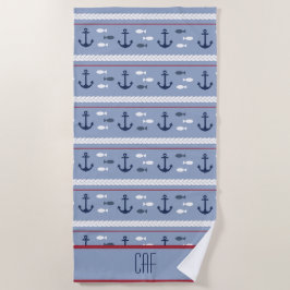 Personalisiert Blue Navy White Nautic Anchors Strandtuch