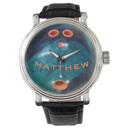 Personalisiert Blue Orange Bowling Ball Armbanduhr