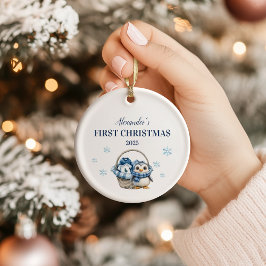 Personalisiert Blue Penguin Erster Weihnachten Keramik Ornament