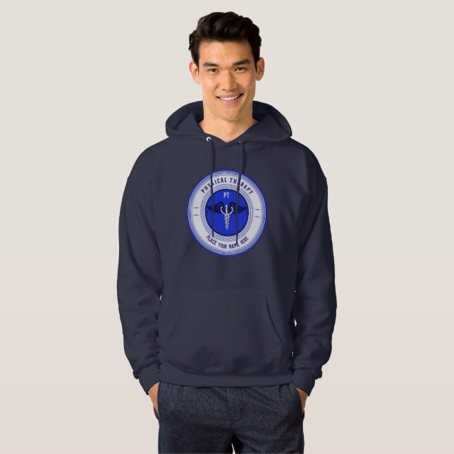 Personalisiert Blue Physical Therapy Caduceus Hoodie (Vorne ganz)