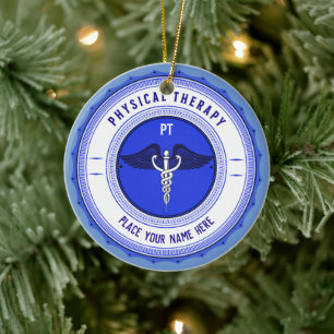 Personalisiert Blue Physical Therapy Caduceus Keramik Ornament