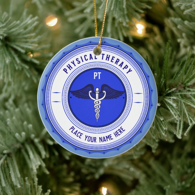 Personalisiert Blue Physical Therapy Caduceus Keramik Ornament (Baum)