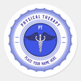 Personalisiert Blue Physical Therapy Caduceus Runder Aufkleber