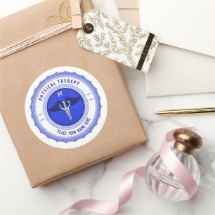 Personalisiert Blue Physical Therapy Caduceus Runder Aufkleber