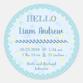 Personalisiert Blue Polka Dot N’ Stars Runder Aufkleber