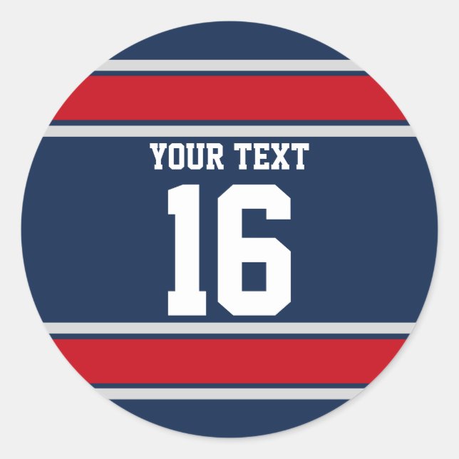 Personalisiert Blue Red und Silver Sport Stripes Runder Aufkleber (Vorderseite)