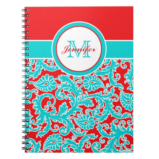 Personalisiert Blue Red White Damask Notebook Notizblock (Vorderseite)