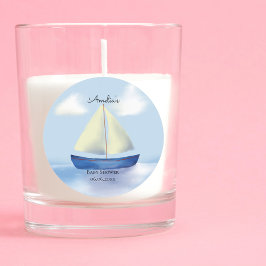 Personalisiert Blue Sail Boat Baby Dusche Runder Aufkleber