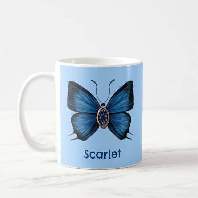 Personalisiert Blue Sapphire Butterfly Gemstone Kaffeetasse (Links)