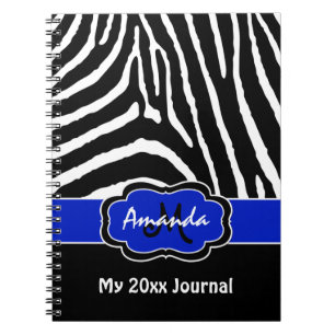 Personalisiert Blue Schwarz-weiß Zebra Stripe Jour Notizblock