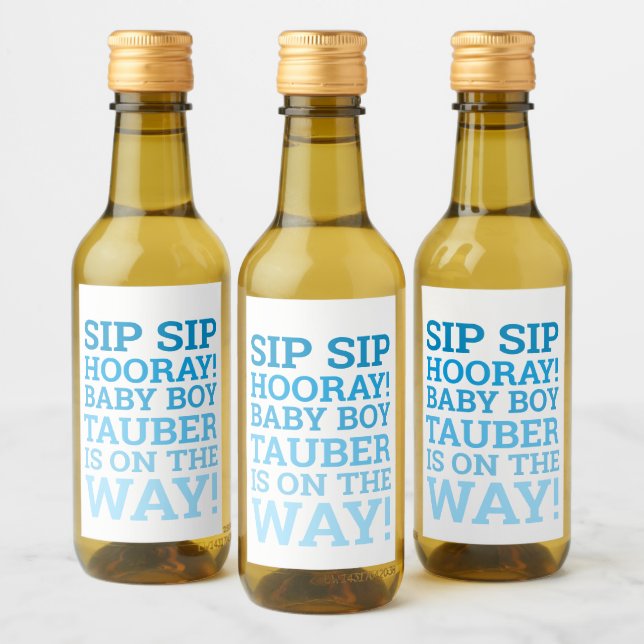 Personalisiert Blue Sip Sip Hooray Babydusche Weinetikett (Flaschen)