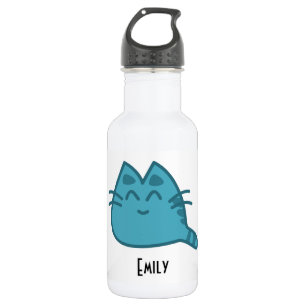 Personalisiert Blue Smilly Kitty Cat Edelstahlflasche