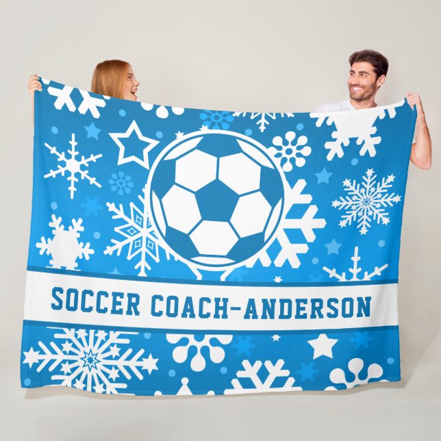 Personalisiert Blue Snowflakes Soccer Coach Name Fleecedecke (Beispiel)