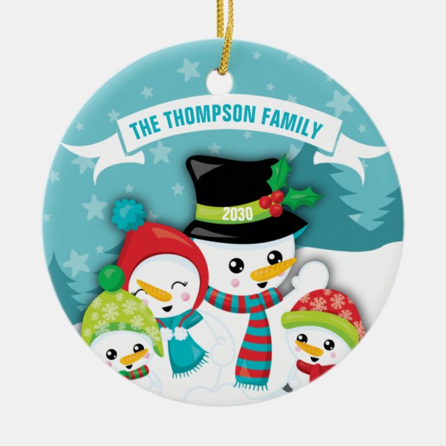 Personalisiert Blue Snowman Keramik Ornament (Vorne)