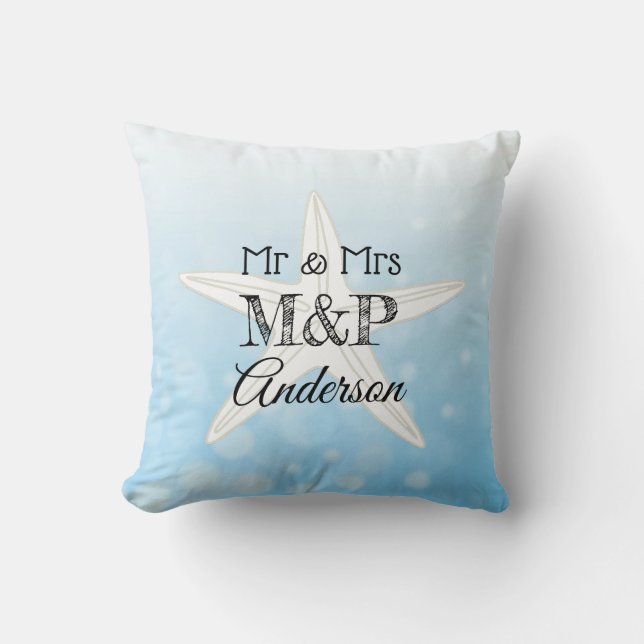Personalisiert Blue Starfish Beach House Pillow Kissen (Vorderseite)
