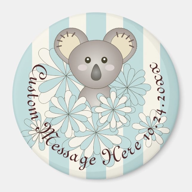 Personalisiert Blue Stripe Baby Koala Gastgeschenk Magnet (Vorne)