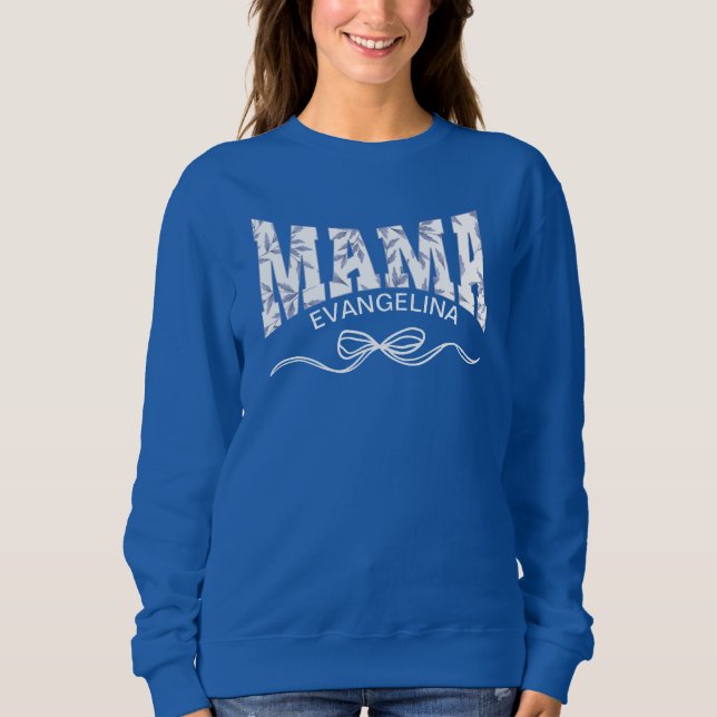 Personalisiert Blue Toile Coquette MAMA Sweatshirt (Vorderseite)