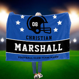 Personalisiert Blue und Black Football Player Name Fleecedecke