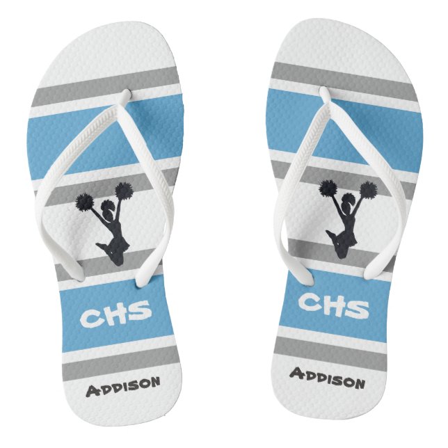 Personalisiert Blue und Silver Cheerleader Drehte  Flip Flops (Fußbett)
