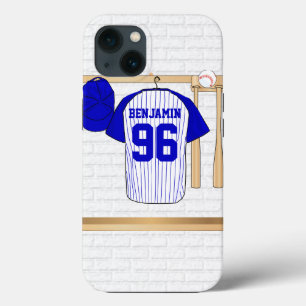 Personalisiert Blue und White Baseball Jersey iPhone 13 Hülle