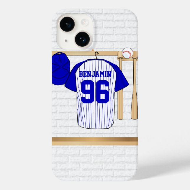 Personalisiert Blue und White Baseball Jersey Case-Mate iPhone Hülle (Rückseite)