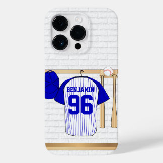 Personalisiert Blue und White Baseball Jersey Case-Mate iPhone 14 Pro Hülle