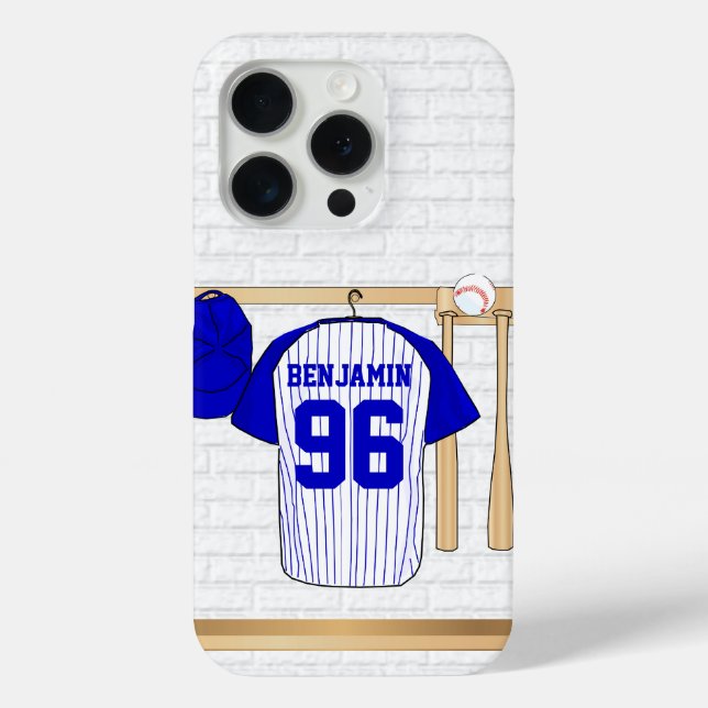 Personalisiert Blue und White Baseball Jersey Case-Mate iPhone Hülle (Rückseite)