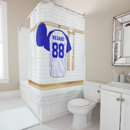 Personalisiert Blue und White Baseball Jersey Duschvorhang