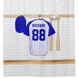 Personalisiert Blue und White Baseball Jersey Duschvorhang