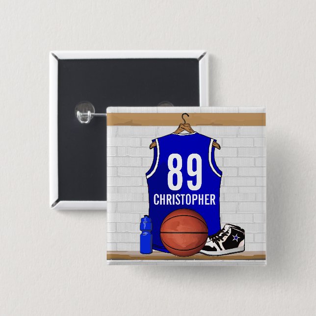 Personalisiert Blue und White Basketball Jersey Button (Vorne & Hinten)
