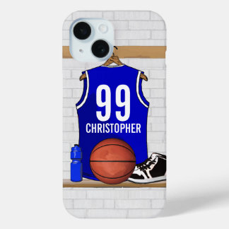 Personalisiert Blue und White Basketball Jersey iPhone 15 Hülle