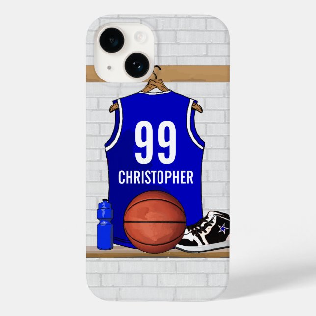 Personalisiert Blue und White Basketball Jersey Case-Mate iPhone Hülle (Rückseite)
