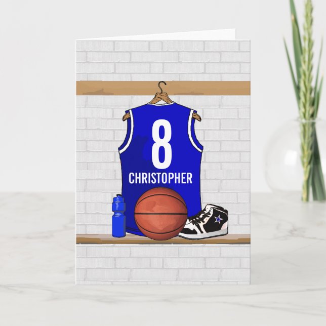 Personalisiert Blue und White Basketball Jersey Karte (Vorderseite)