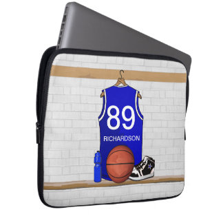 Personalisiert Blue und White Basketball Jersey Laptopschutzhülle