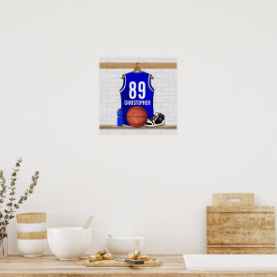 Personalisiert Blue und White Basketball Jersey Poster