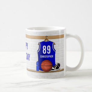 Personalisiert Blue und White Basketball Jersey Tasse